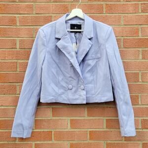 7 for All Mankind Faux Leather Cropped Double Breasted Jacket in Lavender Medium